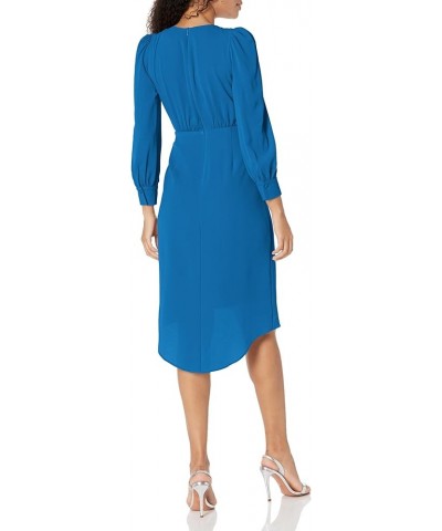 Women's Long Sleeve Bubble Crepe Dress Workwear Event Guest of Wedding V-neck - Princess Blue $31.45 Dresses