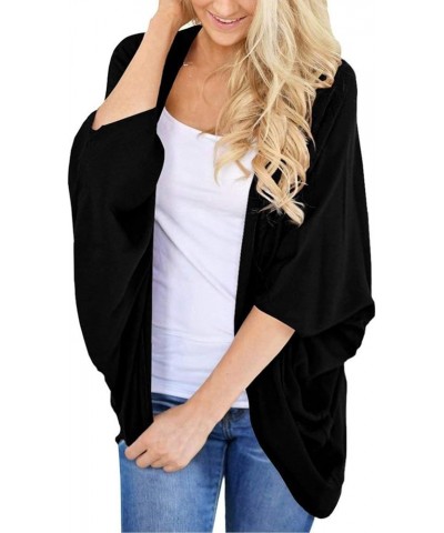 Women's Cotton Lightweight Kimono Cardigans 3/4 Batwing Sleeve Solid Colors 0black $12.29 Swimsuits