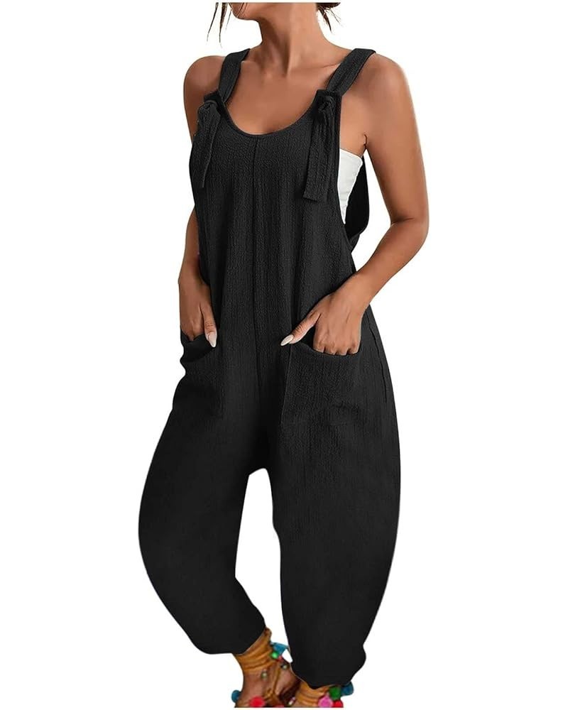 Jumpsuits for Women Summer Rompers Casual Jumpers Sleeveless Stretchy Wide Leg Long Pants Rompers Overalls Pockets Black $10....