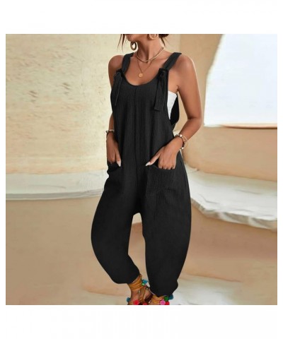 Jumpsuits for Women Summer Rompers Casual Jumpers Sleeveless Stretchy Wide Leg Long Pants Rompers Overalls Pockets Black $10....