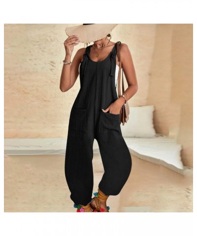 Jumpsuits for Women Summer Rompers Casual Jumpers Sleeveless Stretchy Wide Leg Long Pants Rompers Overalls Pockets Black $10....