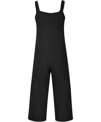 Jumpsuits for Women Summer Rompers Casual Jumpers Sleeveless Stretchy Wide Leg Long Pants Rompers Overalls Pockets Black $10....