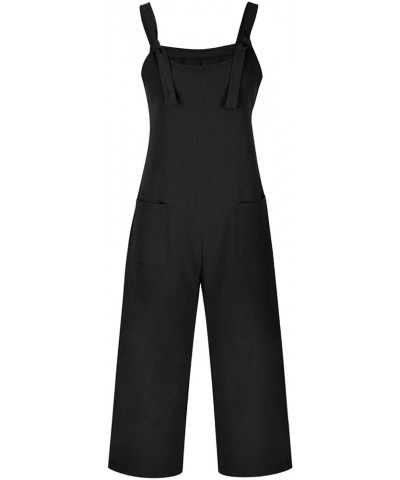 Jumpsuits for Women Summer Rompers Casual Jumpers Sleeveless Stretchy Wide Leg Long Pants Rompers Overalls Pockets Black $10....