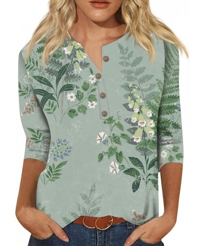 Casual Tops for Women Button Collar Three Quarter Sleeve BlousesFloral Printed 2023 Shirts 6-dark Green $3.64 Tops