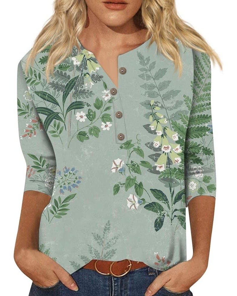 Casual Tops for Women Button Collar Three Quarter Sleeve BlousesFloral Printed 2023 Shirts 6-dark Green $3.64 Tops