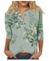 Casual Tops for Women Button Collar Three Quarter Sleeve BlousesFloral Printed 2023 Shirts 6-dark Green $3.64 Tops