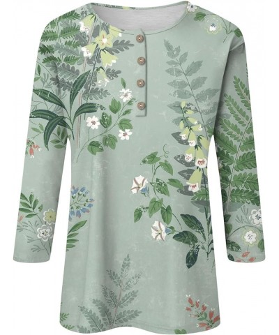 Casual Tops for Women Button Collar Three Quarter Sleeve BlousesFloral Printed 2023 Shirts 6-dark Green $3.64 Tops