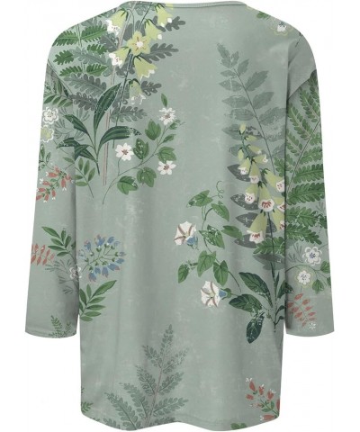 Casual Tops for Women Button Collar Three Quarter Sleeve BlousesFloral Printed 2023 Shirts 6-dark Green $3.64 Tops