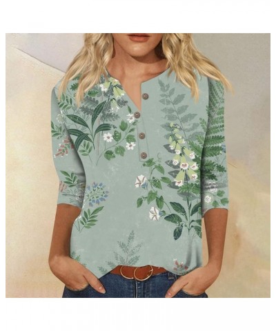 Casual Tops for Women Button Collar Three Quarter Sleeve BlousesFloral Printed 2023 Shirts 6-dark Green $3.64 Tops