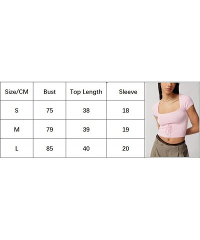 Women Lace Frill Short Sleeve Tees Y2k Square Neck Crop Top Fitted Casual Shirt Aesthetic Vintage Shirt Summer Wear D-pink $8...