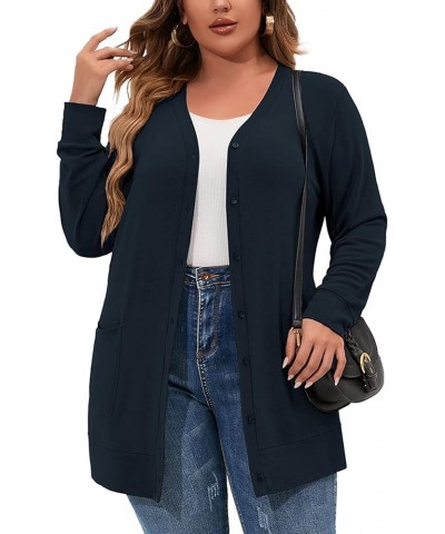 Women's Plus Size Long Sleeve Tunic Stripes Leopard Print Tops Scoop Neck Loose Casual Shirt A05-navy Blue $12.25 Others