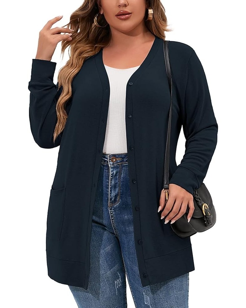 Women's Plus Size Long Sleeve Tunic Stripes Leopard Print Tops Scoop Neck Loose Casual Shirt A05-navy Blue $12.25 Others