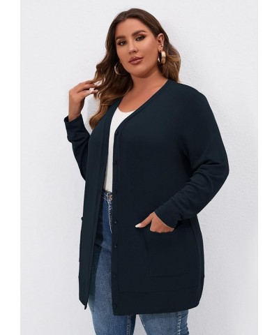 Women's Plus Size Long Sleeve Tunic Stripes Leopard Print Tops Scoop Neck Loose Casual Shirt A05-navy Blue $12.25 Others