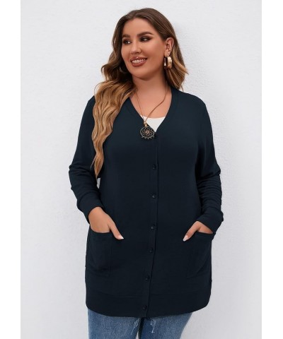 Women's Plus Size Long Sleeve Tunic Stripes Leopard Print Tops Scoop Neck Loose Casual Shirt A05-navy Blue $12.25 Others