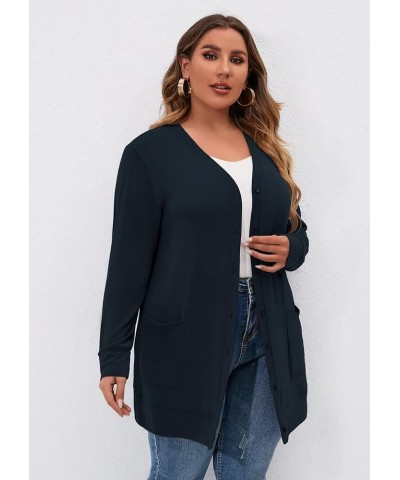 Women's Plus Size Long Sleeve Tunic Stripes Leopard Print Tops Scoop Neck Loose Casual Shirt A05-navy Blue $12.25 Others