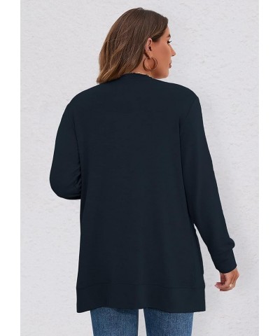 Women's Plus Size Long Sleeve Tunic Stripes Leopard Print Tops Scoop Neck Loose Casual Shirt A05-navy Blue $12.25 Others