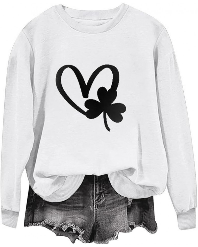 St Patricks Day Shirt Women Long Sleeve Crewneck Sweatshirts Funny St. Patrick's Shamrock Outfit Oversized Irish Tops A08-whi...