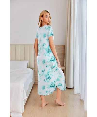 Women's Short Sleeve Long Nightgown Pleated Sleep Dress Soft Nightshirt Sleepwear Lounge Dresses Tie Dye Green $10.81 Sleep &...