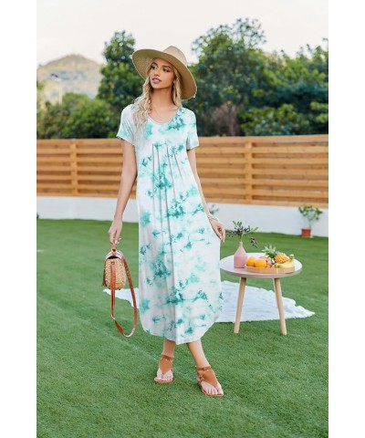 Women's Short Sleeve Long Nightgown Pleated Sleep Dress Soft Nightshirt Sleepwear Lounge Dresses Tie Dye Green $10.81 Sleep &...