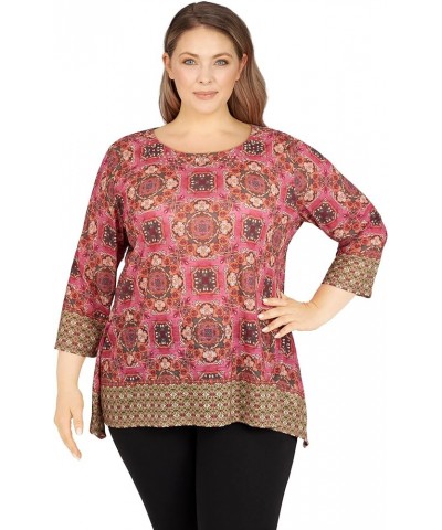 Womens Womens Plus-Size Tile Border Sublimation Top Zinnia Multi $15.69 Blouses