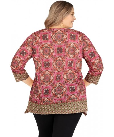 Womens Womens Plus-Size Tile Border Sublimation Top Zinnia Multi $15.69 Blouses