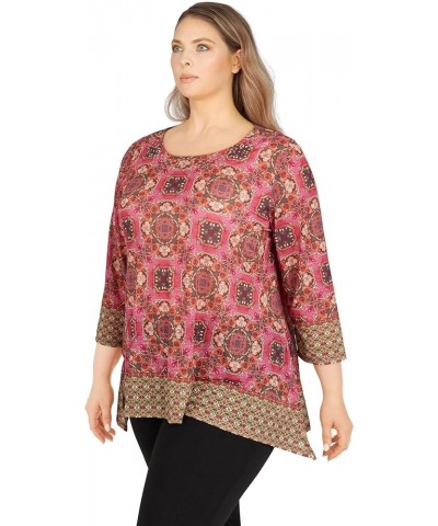 Womens Womens Plus-Size Tile Border Sublimation Top Zinnia Multi $15.69 Blouses