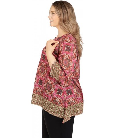 Womens Womens Plus-Size Tile Border Sublimation Top Zinnia Multi $15.69 Blouses