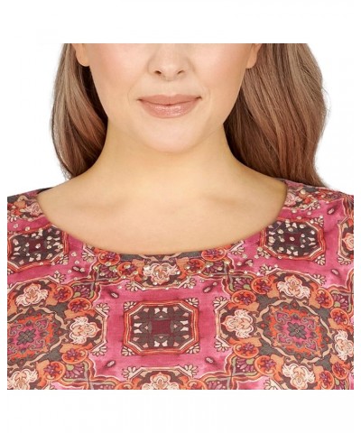 Womens Womens Plus-Size Tile Border Sublimation Top Zinnia Multi $15.69 Blouses