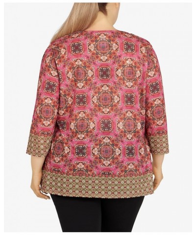 Womens Womens Plus-Size Tile Border Sublimation Top Zinnia Multi $15.69 Blouses