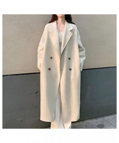 Women Woolen Coat Double-Breasted Lapel Jacket Fashion Mid Length Coat Casual Solid Color Jackets Winter Warm Coat Khaki 01 B...