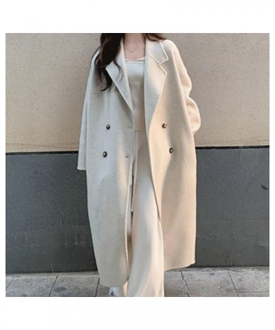 Women Woolen Coat Double-Breasted Lapel Jacket Fashion Mid Length Coat Casual Solid Color Jackets Winter Warm Coat Khaki 01 B...