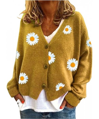 Women's Christmas Cardigan Sweaters 2023 Open Front V-Neck Long Sleeve Button Jackets Warm Ugly Christmas Kintwear X22-yellow...