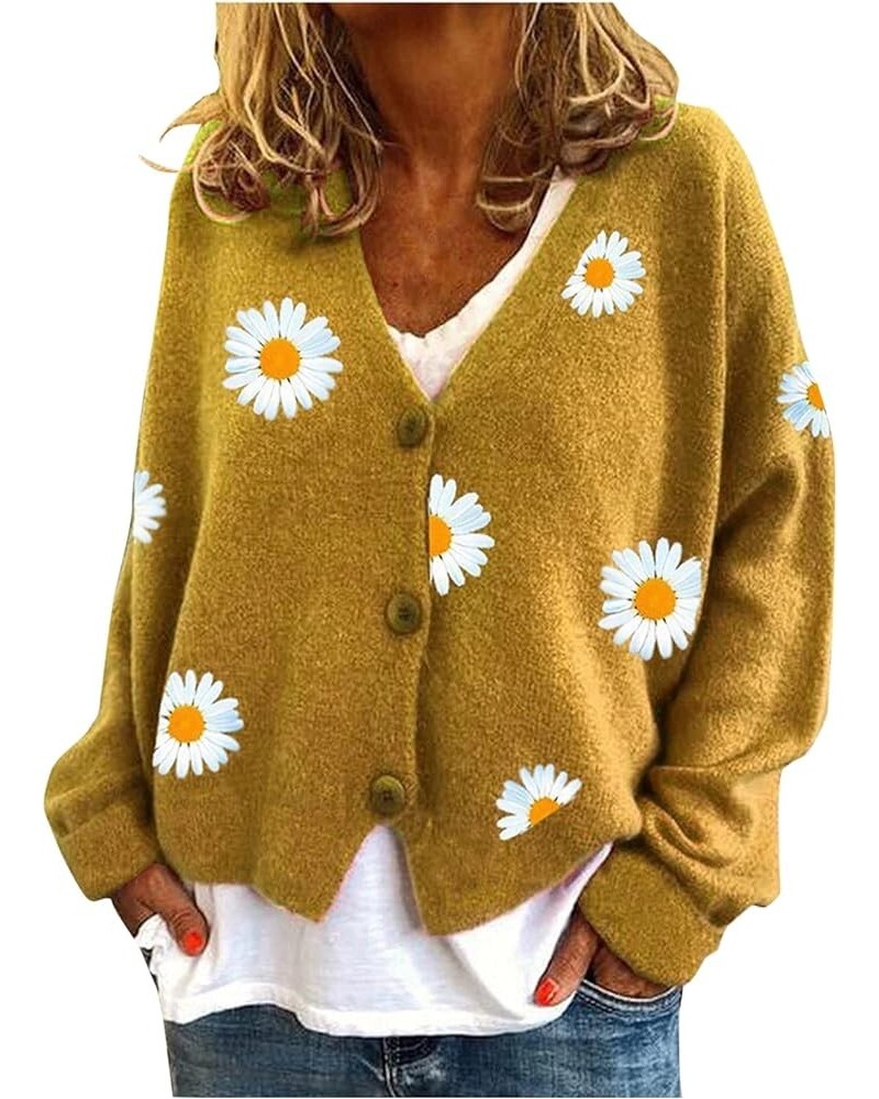 Women's Christmas Cardigan Sweaters 2023 Open Front V-Neck Long Sleeve Button Jackets Warm Ugly Christmas Kintwear X22-yellow...