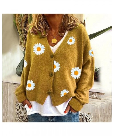 Women's Christmas Cardigan Sweaters 2023 Open Front V-Neck Long Sleeve Button Jackets Warm Ugly Christmas Kintwear X22-yellow...