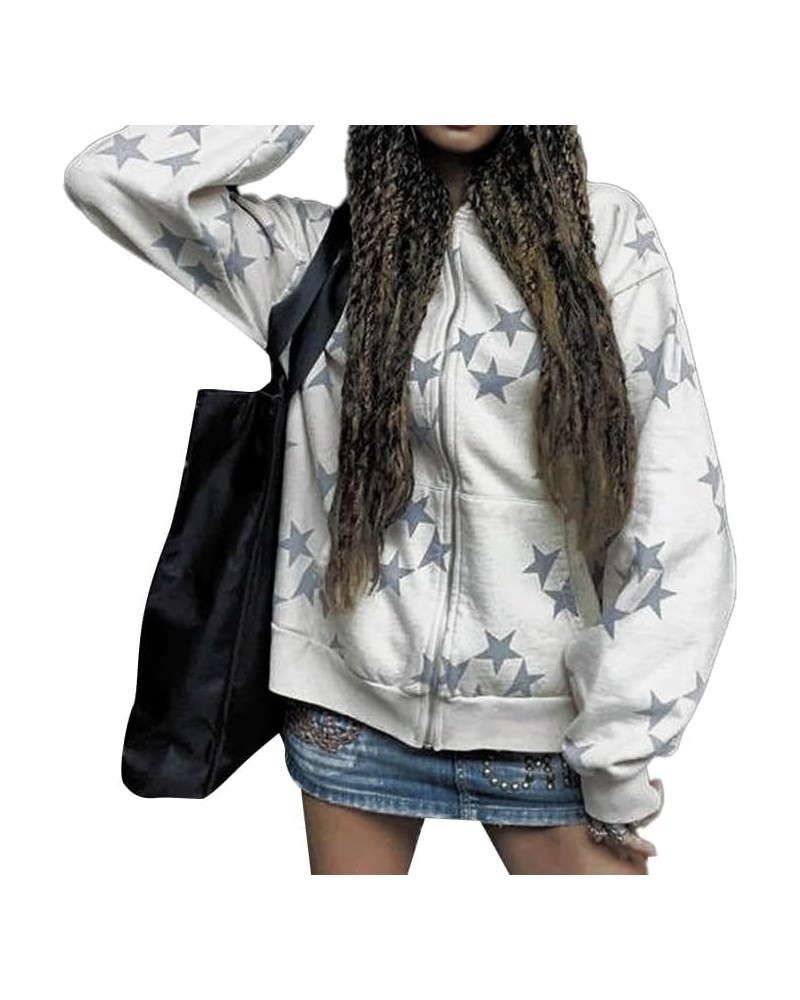 Y2k Hoodie Women Star Letter Print Zip up Loose Hoodies Oversized Goth Sweatshirt Harajuku Aesthetic Jacket White $14.19 Hood...