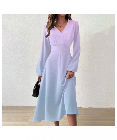 Women Dresses Women's Autumn and Winter Casual Fashion V-Neck Long Sleeve Gradient Print Long Dress 1-light Purple $13.20 Act...