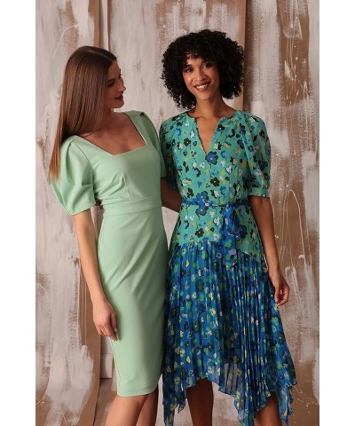 Women's Pleated Skirt Hankey Hem Dress Mint Green/Green $17.37 Dresses