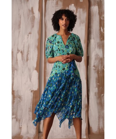 Women's Pleated Skirt Hankey Hem Dress Mint Green/Green $17.37 Dresses