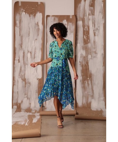 Women's Pleated Skirt Hankey Hem Dress Mint Green/Green $17.37 Dresses