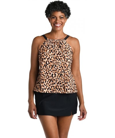 High Neck Tankini Swimsuit Top Natural//Lavish Lady Leopard $21.69 Swimsuits