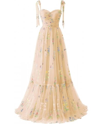 Tulle Prom Dresses for Women Flower Embroidery A-Line Formal Evening Party Gowns A-champagne $25.99 Dresses