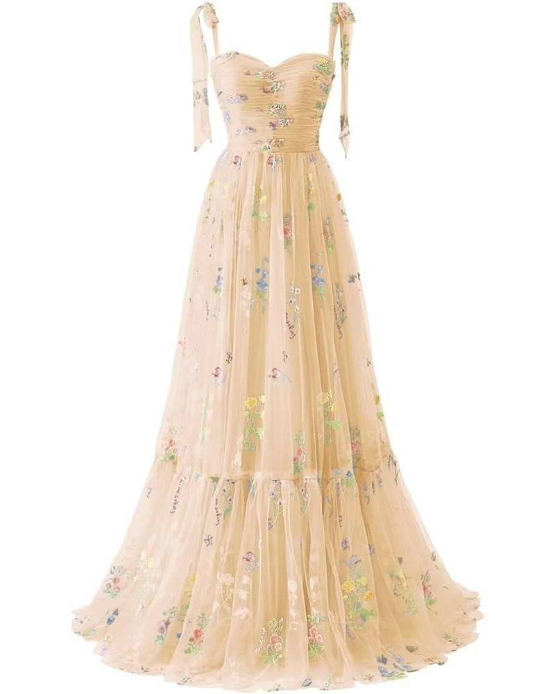 Tulle Prom Dresses for Women Flower Embroidery A-Line Formal Evening Party Gowns A-champagne $25.99 Dresses