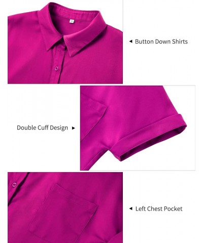 Women's Silk Satin Blouses Button Down Shirts Casual Loose Long&Short Sleeve Office Work Tunic Tops Short Sleeve Hot Pink $15...