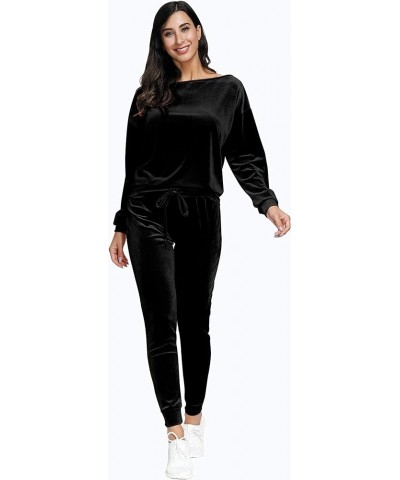 Womens 2 Piece Off One Shoulder Sweatshirt Jogging Set Velvet Sweatsuit Leopard-black $21.60 Activewear