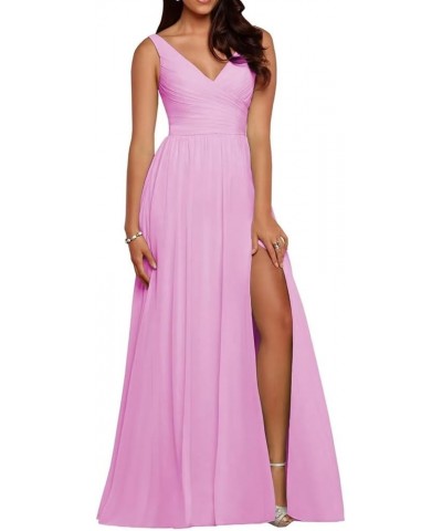 Exquisite Chiffon Formal with Side Slit for Women Long Bridesmaid Dresses Pink $32.93 Dresses