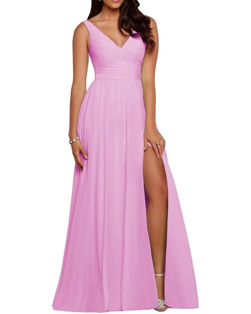 Exquisite Chiffon Formal with Side Slit for Women Long Bridesmaid Dresses Pink $32.93 Dresses