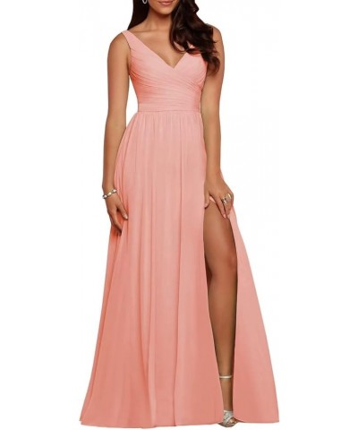 Exquisite Chiffon Formal with Side Slit for Women Long Bridesmaid Dresses Pink $32.93 Dresses