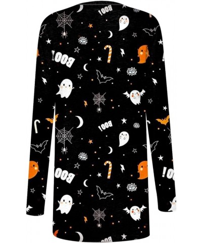 Cardigan for Women Lightweight Long Sleeve Halloween Pumpkin Cat Print Knitted Coats Open Front Knitted Sweaters 3-black $9.6...