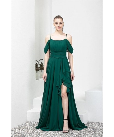 Cold Shoulder Bridesmaid Dresses 2024 for Wedding Long Chiffon Ruffle Formal Evening Dress with Slit Burnt Orange $23.65 Dresses