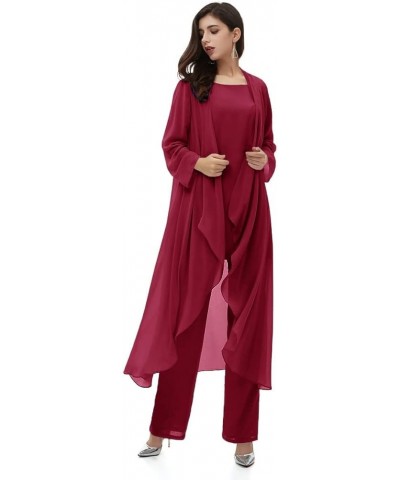 Mother-of-The-Bride-Pantsuits Chiffon Jacket Three Pieces - Formal Evening Gowns Burgundy $44.65 Dresses